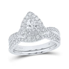 14kt White Gold Pear Diamond Halo Bridal Wedding Ring Band Set 1 Cttw - Top View
