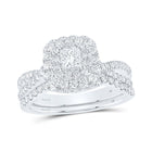 Captivating Elegance: 14kt White Gold Pear Diamond Halo Bridal Wedding Ring Band Set 1 Cttw - Top View