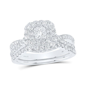 Captivating Elegance: 14kt White Gold Pear Diamond Halo Bridal Wedding Ring Band Set 1 Cttw - Top View