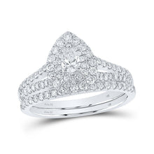 Load image into Gallery viewer, 14kt White Gold Pear Diamond Halo Bridal Wedding Ring Band Set 1 Cttw - Top View