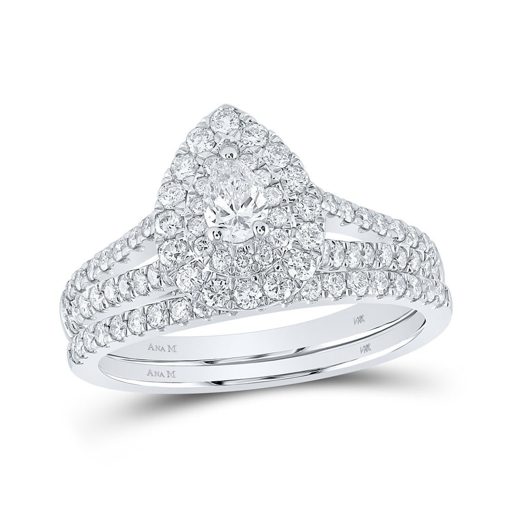 Wedding Collection | 14kt White Gold Pear Diamond Halo Bridal Wedding Ring Band Set 1 Cttw | Splendid Jewellery GND