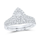 14kt White Gold Princess Diamond Halo Bridal Wedding Ring Band Set 1 Cttw - Top View