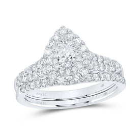 14kt White Gold Princess Diamond Halo Bridal Wedding Ring Band Set 1 Cttw - Top View