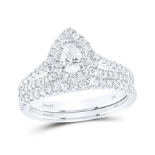 Load image into Gallery viewer, 14kt White Gold Pear Diamond Halo Bridal Wedding Ring Band Set - Eternal Elegance - Top View
