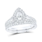 14kt White Gold Pear Diamond Halo Bridal Wedding Ring Band Set - Eternal Elegance - Top View