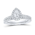 Pear Elegance: 14kt White Gold Diamond Halo Bridal Wedding Ring Band Set - Top View