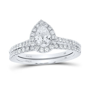 Wedding Collection | 14kt White Gold Pear Diamond Halo Bridal Wedding Ring Band Set 1 Cttw | Splendid Jewellery GND