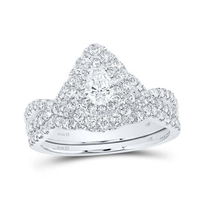 Wedding Collection | 14kt White Gold Pear Diamond Halo Bridal Wedding Ring Band Set 1 Cttw | Splendid Jewellery GND