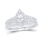 Radiant Love: 14kt White Gold Pear Diamond Halo Bridal Wedding Ring Band Set - Top View