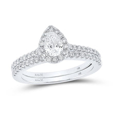 Load image into Gallery viewer, 14kt White Gold Radiant Love Diamond Halo Bridal Wedding Ring Band Set 1 Cttw - Top View