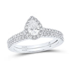 14kt White Gold Radiant Love Diamond Halo Bridal Wedding Ring Band Set 1 Cttw - Top View