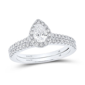 14kt White Gold Radiant Love Diamond Halo Bridal Wedding Ring Band Set 1 Cttw - Top View