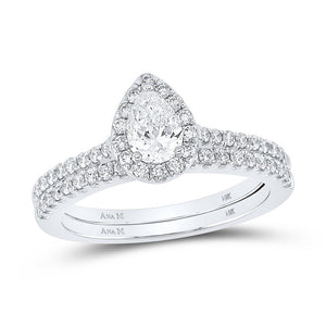 Wedding Collection | 14kt White Gold Pear Diamond Halo Bridal Wedding Ring Band Set 1 Cttw | Splendid Jewellery GND