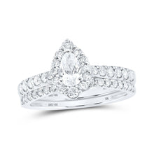 Load image into Gallery viewer, Sparkling Splendor: 14kt White Gold Pear Diamond Halo Bridal Wedding Ring Band Set 1 Cttw - Top View