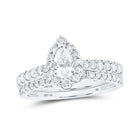 Sparkling Splendor: 14kt White Gold Pear Diamond Halo Bridal Wedding Ring Band Set 1 Cttw - Top View