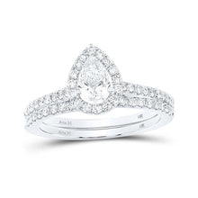 Load image into Gallery viewer, 14kt White Gold Pear Diamond Halo Bridal Wedding Ring Band Set - Eternal Elegance - Top View