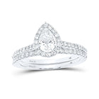 14kt White Gold Pear Diamond Halo Bridal Wedding Ring Band Set - Eternal Elegance - Top View