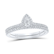 Load image into Gallery viewer, 14kt White Gold Pear Diamond Halo Bridal Wedding Ring Band Set - Eternal Radiance - Top View