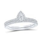 14kt White Gold Pear Diamond Halo Bridal Wedding Ring Band Set - Eternal Radiance - Top View