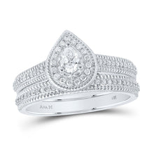 Load image into Gallery viewer, Radiant Love: 14kt White Gold Pear Diamond Halo Bridal Wedding Ring Band Set 1/2 Cttw - Top View
