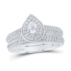 Radiant Love: 14kt White Gold Pear Diamond Halo Bridal Wedding Ring Band Set 1/2 Cttw - Top View