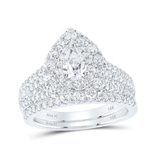 Load image into Gallery viewer, 14kt White Gold Pear Diamond Halo Bridal Wedding Ring Band Set - Eternal Elegance - Top View