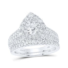 14kt White Gold Pear Diamond Halo Bridal Wedding Ring Band Set - Eternal Elegance - Top View