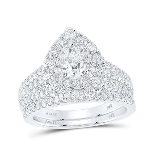 Wedding Collection | 14kt White Gold Pear Diamond Halo Bridal Wedding Ring Band Set 2 Cttw | Splendid Jewellery GND
