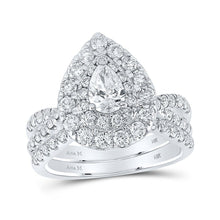 Load image into Gallery viewer, 14kt White Gold Pear Diamond Halo Bridal Wedding Ring Band Set - Eternal Splendor - Top View