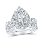 14kt White Gold Pear Diamond Halo Bridal Wedding Ring Band Set - Eternal Splendor - Top View