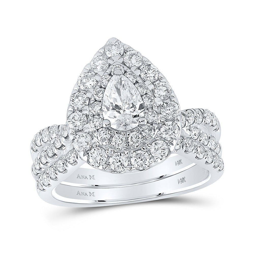 Wedding Collection | 14kt White Gold Pear Diamond Halo Bridal Wedding Ring Band Set 2 Cttw | Splendid Jewellery GND