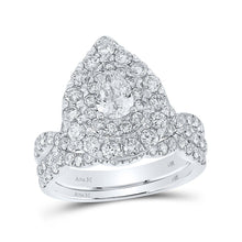 Load image into Gallery viewer, Ethereal Elegance: 14kt White Gold Pear Diamond Halo Bridal Wedding Ring Band Set 2 Cttw - Top View