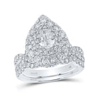 Ethereal Elegance: 14kt White Gold Pear Diamond Halo Bridal Wedding Ring Band Set 2 Cttw - Top View