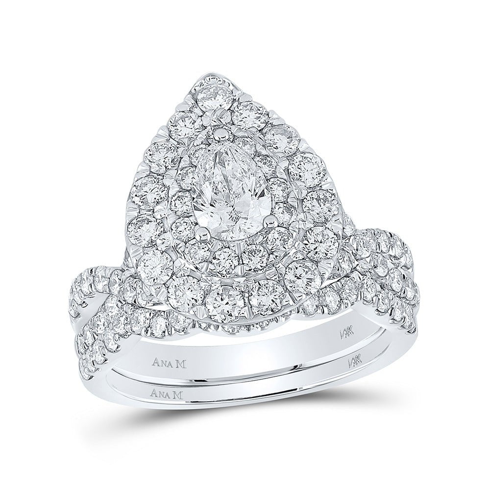 Wedding Collection | 14kt White Gold Pear Diamond Halo Bridal Wedding Ring Band Set 2 Cttw | Splendid Jewellery GND