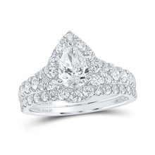 Load image into Gallery viewer, 14kt White Gold Pear Diamond Halo Bridal Wedding Ring Band Set - Timeless Elegance Collection - Top View