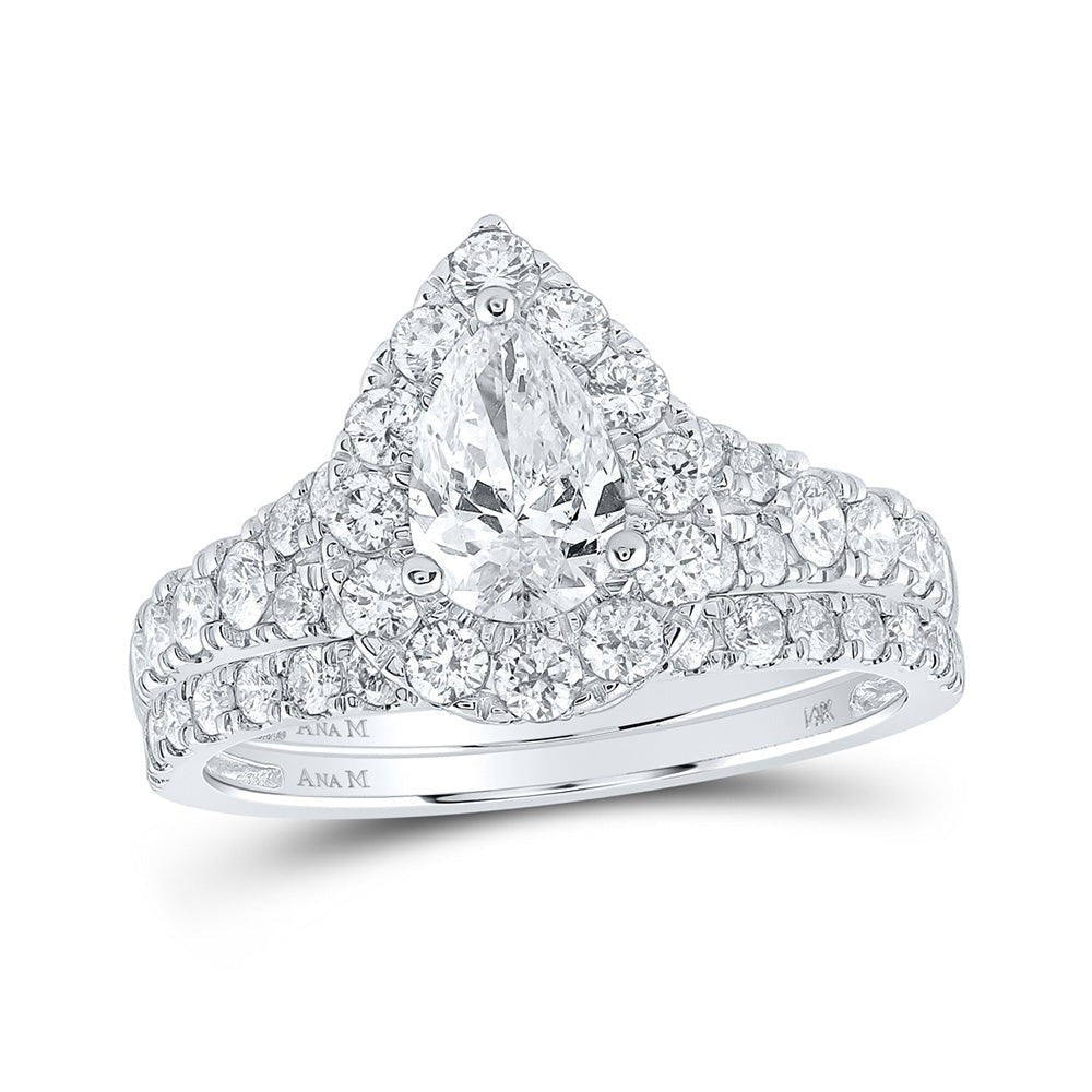 Wedding Collection | 14kt White Gold Pear Diamond Halo Bridal Wedding Ring Band Set 2 Cttw | Splendid Jewellery GND