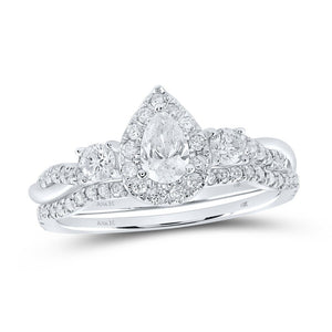 Wedding Collection | 14kt White Gold Pear Diamond Halo Bridal Wedding Ring Band Set 3/4 Cttw | Splendid Jewellery GND