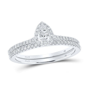 Wedding Collection | 14kt White Gold Pear Diamond Halo Bridal Wedding Ring Band Set 5/8 Cttw | Splendid Jewellery GND