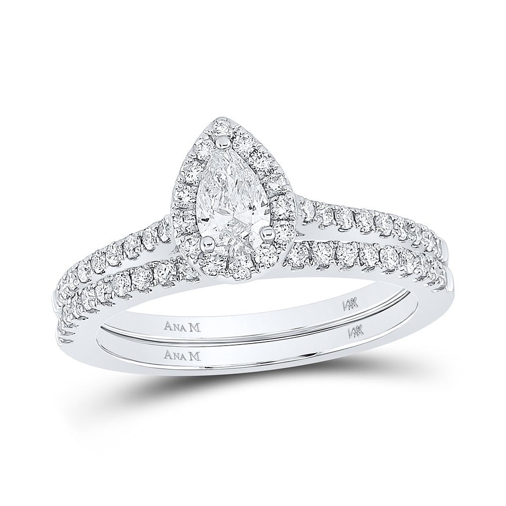 Wedding Collection | 14kt White Gold Pear Diamond Halo Bridal Wedding Ring Band Set 7/8 Cttw | Splendid Jewellery GND