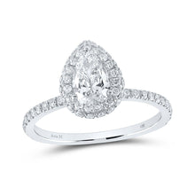 Load image into Gallery viewer, Radiant Love: 14kt White Gold Pear Diamond Slender Halo Bridal Wedding Engagement Ring - Top View