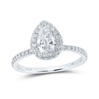 Radiant Love: 14kt White Gold Pear Diamond Slender Halo Bridal Wedding Engagement Ring - Top View