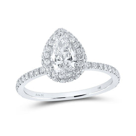 Radiant Love: 14kt White Gold Pear Diamond Slender Halo Bridal Wedding Engagement Ring - Top View