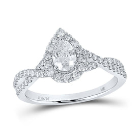 Eternal Brilliance: 14kt White Gold Pear Diamond Solitaire Bridal Wedding Engagement Ring - Top View
