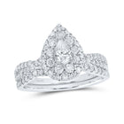 14kt White Gold Teardrop Diamond Bridal Wedding Ring Band Set - A Radiant Love Story - Top View