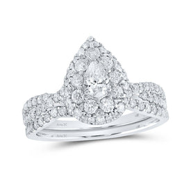 14kt White Gold Teardrop Diamond Bridal Wedding Ring Band Set - A Radiant Love Story - Top View