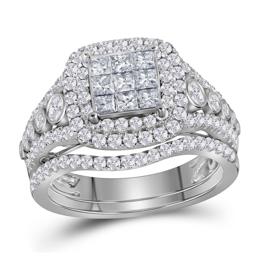 Wedding Collection | 14kt White Gold Princess Diamond Bridal Wedding Ring Band Set 1-1/2 Cttw | Splendid Jewellery GND