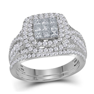 Wedding Collection | 14kt White Gold Princess Diamond Bridal Wedding Ring Band Set 1-1/2 Cttw | Splendid Jewellery GND