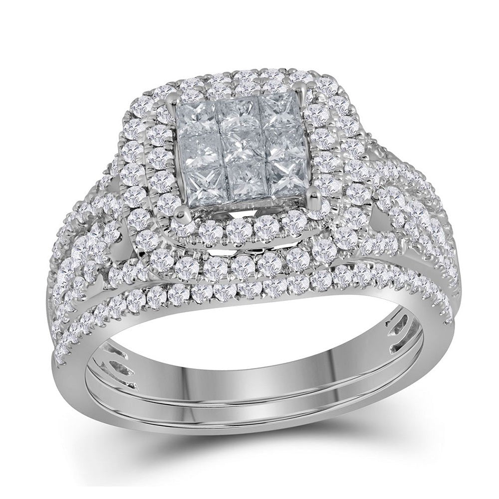 Wedding Collection | 14kt White Gold Princess Diamond Bridal Wedding Ring Band Set 1-1/2 Cttw | Splendid Jewellery GND