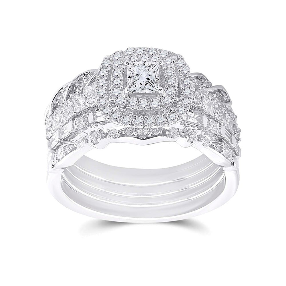 Wedding Collection | 14kt White Gold Princess Diamond Bridal Wedding Ring Band Set 1-1/3 Cttw | Splendid Jewellery GND