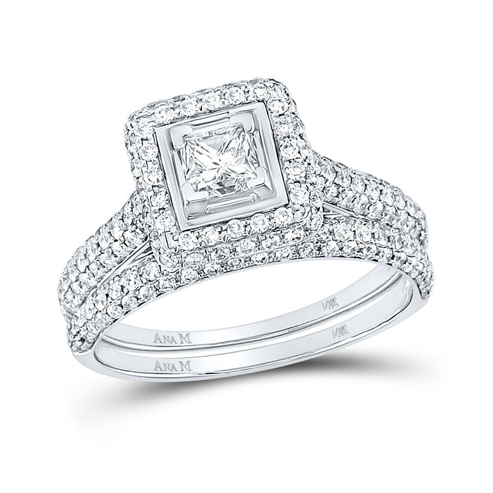 Wedding Collection | 14kt White Gold Princess Diamond Bridal Wedding Ring Band Set 1-1/4 Cttw Size 5 | Splendid Jewellery GND